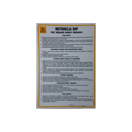 Instrukcja BHP przy obsłudze gaśnicy śniegowej.