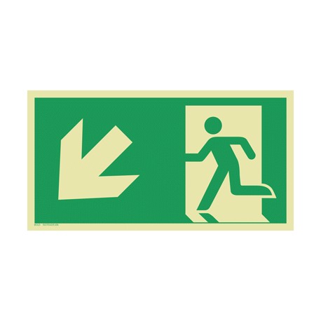 E106 Wyjście ewakuacyjne strzałka 45 stopni w lewo w dół