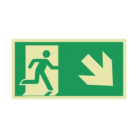 E108 Wyjście ewakuacyjne strzałka 45 stopni w prawo w dół